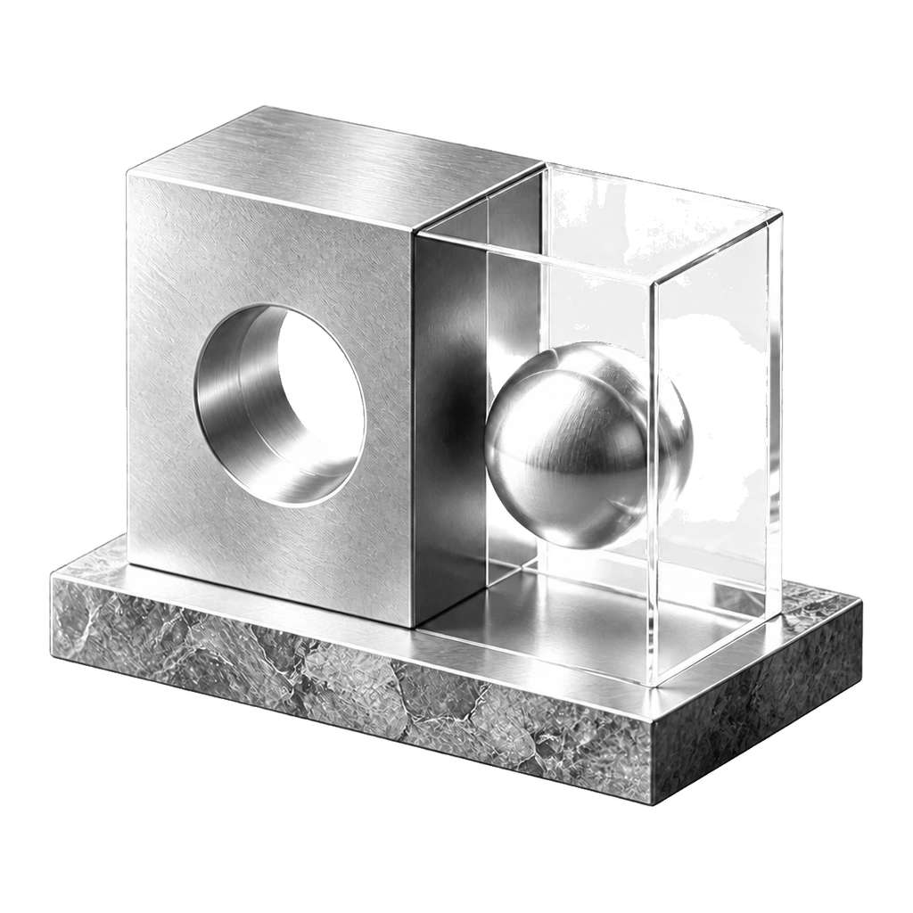 Metal and glass product sculpture